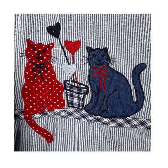 Vintage Casey & Max Shirt Embroidered Cat Button-Up Stripe Collar 90s Medium Y2K - Picture 3 of 8
